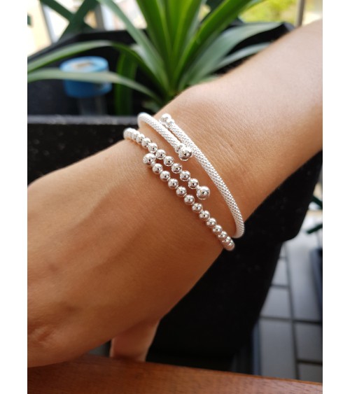 Bracelet ouvert à picots en argent 925/1000 avec à chaque extrémité une boule
