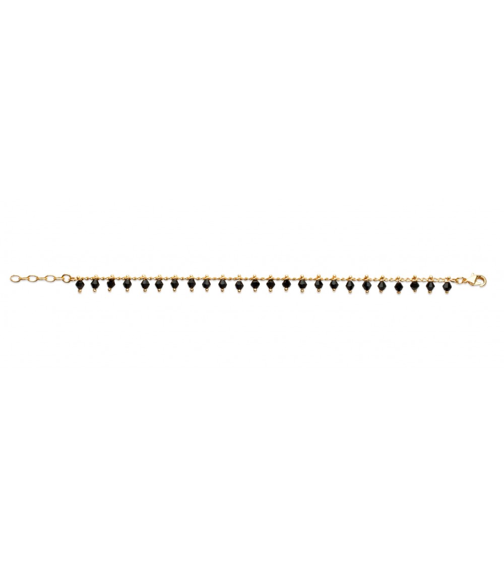 Bracelet en plaqué or avec "pampilles" en cristal noir (longueur 18 cm ajustable à 16 cm)