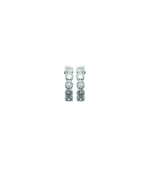 Boucles d'oreilles mini créoles en argent 925/1000 rhodié et oxydes de zirconium, avec poussettes