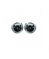 Boucles d'oreilles en argent 925/1000 rhodié serties clos d'oxydes de zirconium noir, avec poussettes (diamètre 4 mm)