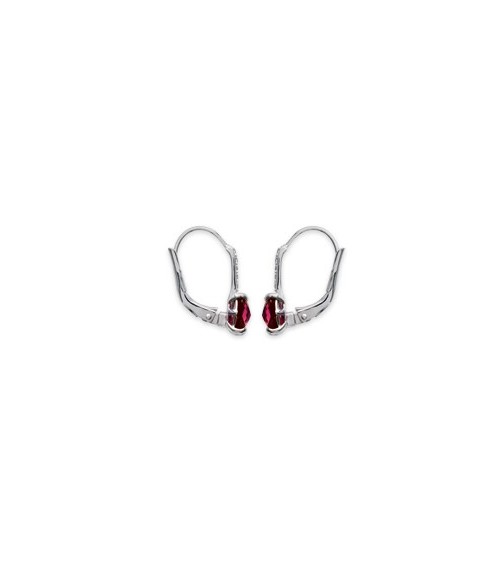 Boucles d'oreilles dormeuse en argent 925/1000 rhodié et oxydes de zirconium ont 1 carré teinté rouge