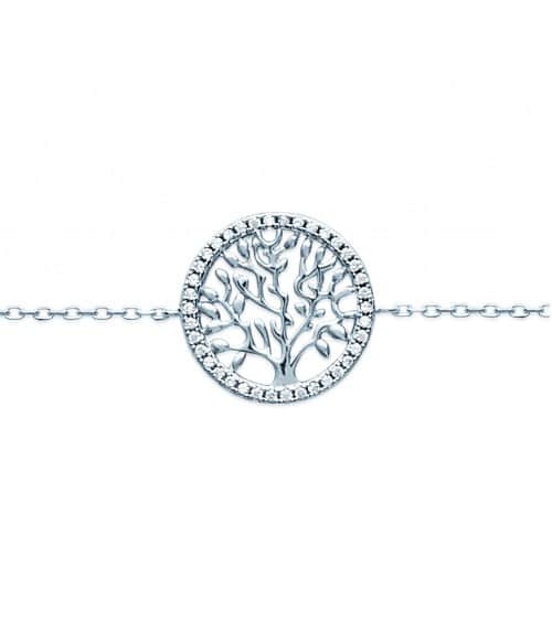 Collier "arbre de vie" en argent 925/1000 rhodié et oxydes de zirconium, en longueur 45 cm ajustable