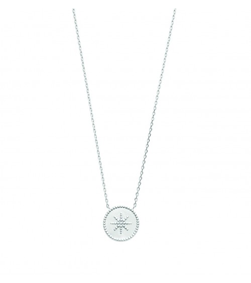 Collier en argent 925/1000 rhodié avec un rond incrusté d'un étoile, en longueur 45 cm réglable en 42 et 40 cm