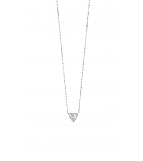 Collier "triangle" en argent 925/1000 rhodié avec oxydes de zirconium, en longueur 45 cm réglable à 42 et 40 cm