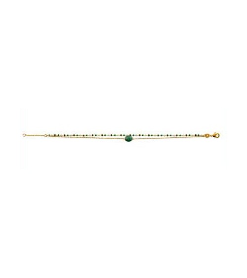 Bracelet double en plaqué or avec une aventurine ovale et un rang de perles de Miyuki (longueur 18 cm réglable à 16 cm)