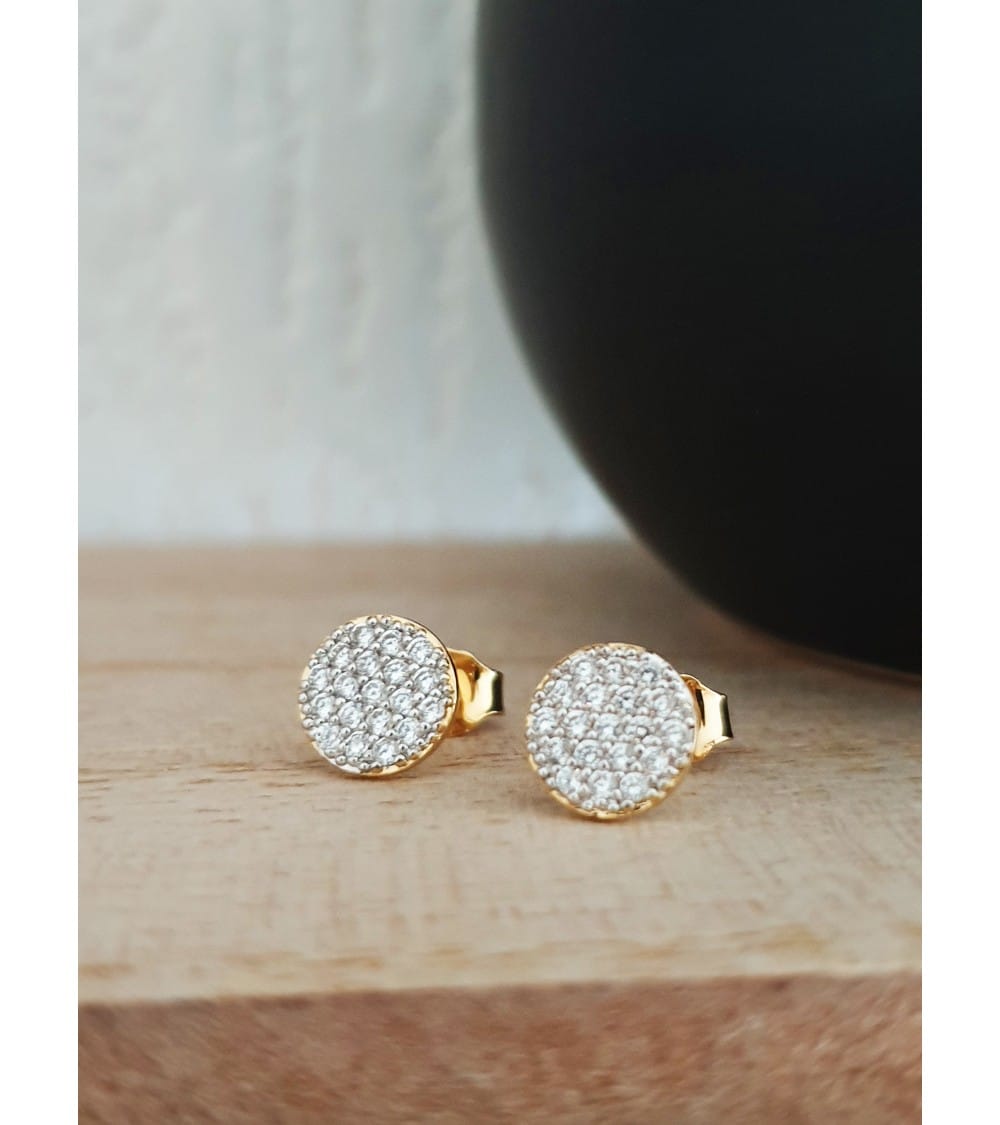 Boucles D'oreilles Puces Plaqué Or Avec Zirconiums Sertis - Neuf Avec étiquettes, Bijou Fin