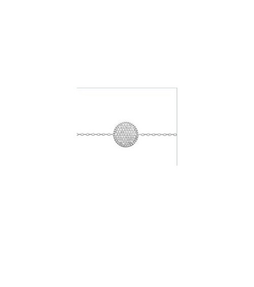 Collier en argent 925/1000 rhodié avec pastille sertie d'oxydes de zirconium (longueur 45 cm réglable à 42 et 40 cm)