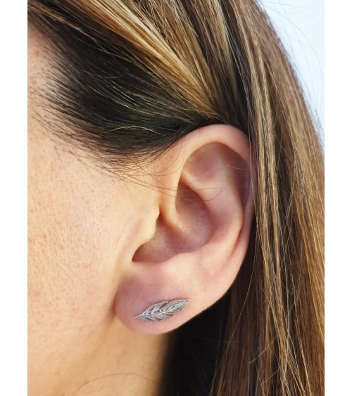 Boucles d'oreilles "contour d'oreilles" "plume" en argent 925/1000 rhodié 
