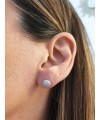 Boucles d'oreilles en argent 925/1000 rhodié avec "pastille" sertie d'oxydes de zirconium
