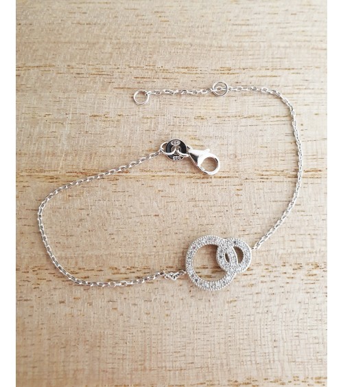 Gourmette double anneau entrelacé en argent 925/1000ème rhodié et oxydes de zirconium blancs