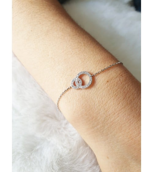 Gourmette double anneau entrelacé en argent 925/1000ème rhodié et oxydes de zirconium blancs