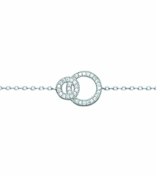Gourmette double anneau entrelacé en argent 925/1000ème rhodié et oxydes de zirconium blancs