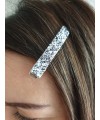 Pince à cheveux "croco" en métal argenté recouvert de paillettes argentées et noires (6cm)