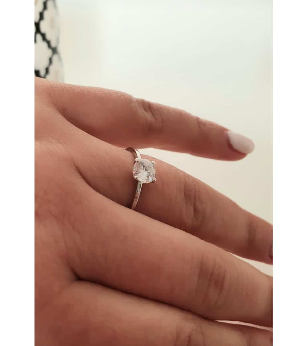 Bague Solitaire En Argent Rhodié Avec Oxyde De Zirconium - Taille 50 - Neuf Avec étiquettes