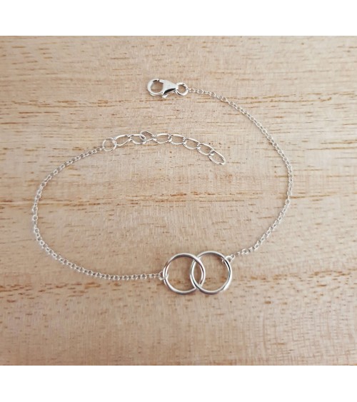 Bracelet double anneau en argent 925/1000 rhodié, en longueur 16,3 cm + 3 cm