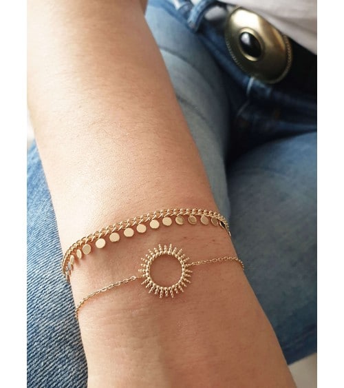 Bracelet "soleil" en plaqué or, en longueur 18 cm réglable à 16 cm