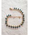 Bracelet en plaqué or avec pampilles en pierres bleu canard (longueur 17 cm + extension 3 cm)