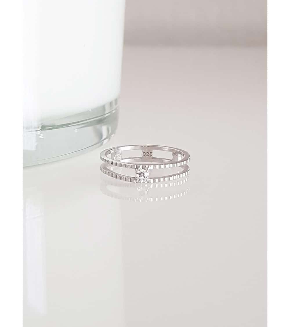 Bague Double Rang Trèfle En Argent 925 - Zirconium, Taille 54, Neuve Sans Emballage