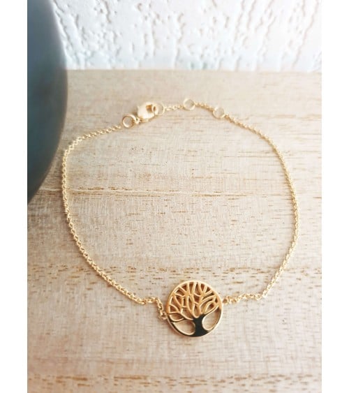 Bracelet "arbre de vie" en plaqué or, en longueur 17 cm réglable en 18 et 19 cm