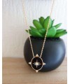 Collier en plaqué or avec un ovale en émail noir étoilé, réversible en plaqué or (longueur 45 cm réglable à 42 et 40 cm)