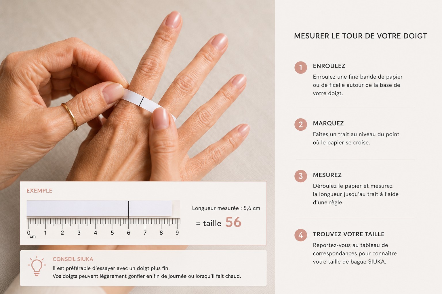 Comment mesurer son tour de doigt pour choisir sa taille de bague SIUKA